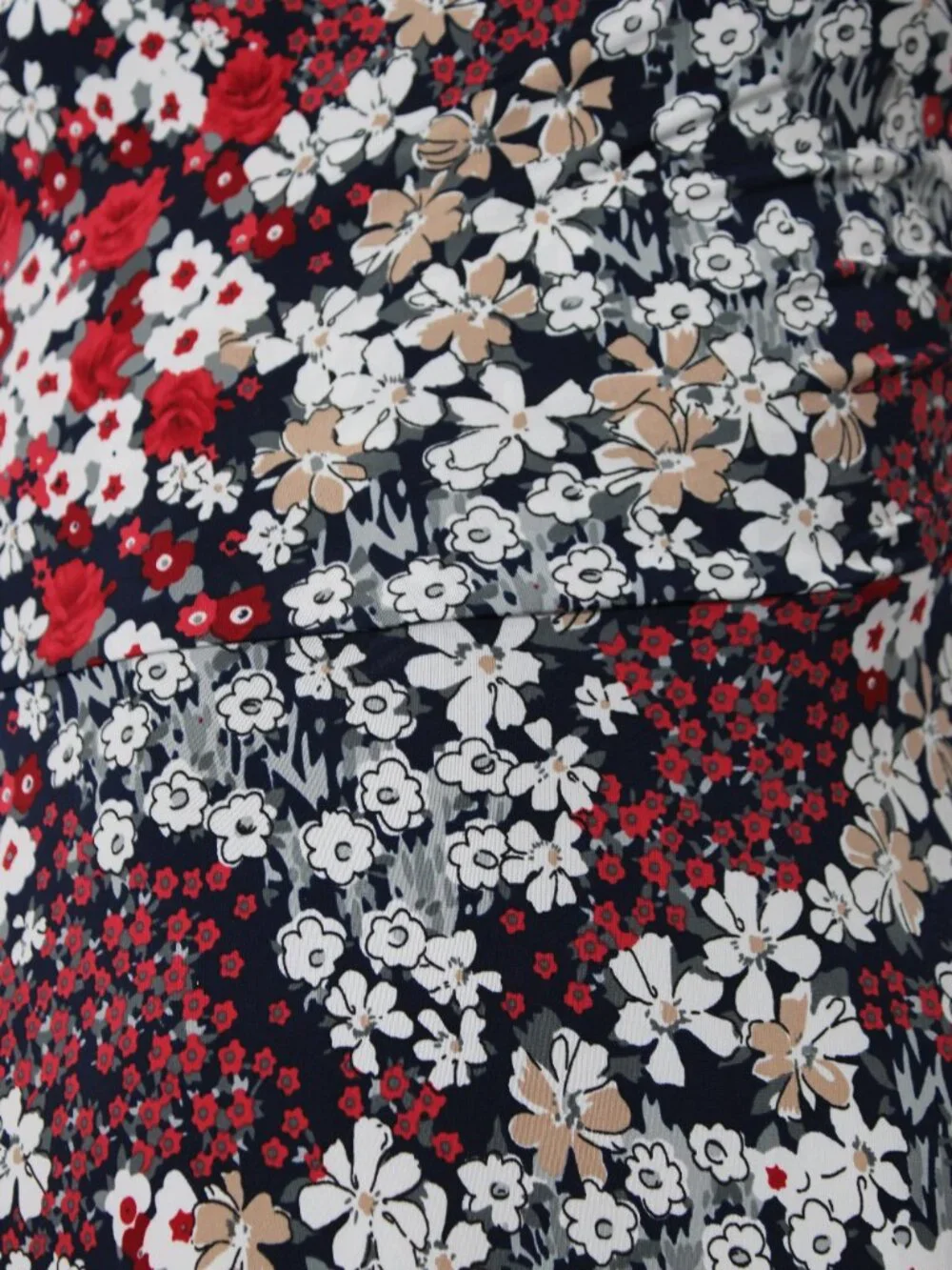 Kaileigh Amandine Floral Faux-Wrap Knit Dress Navy Red Medium